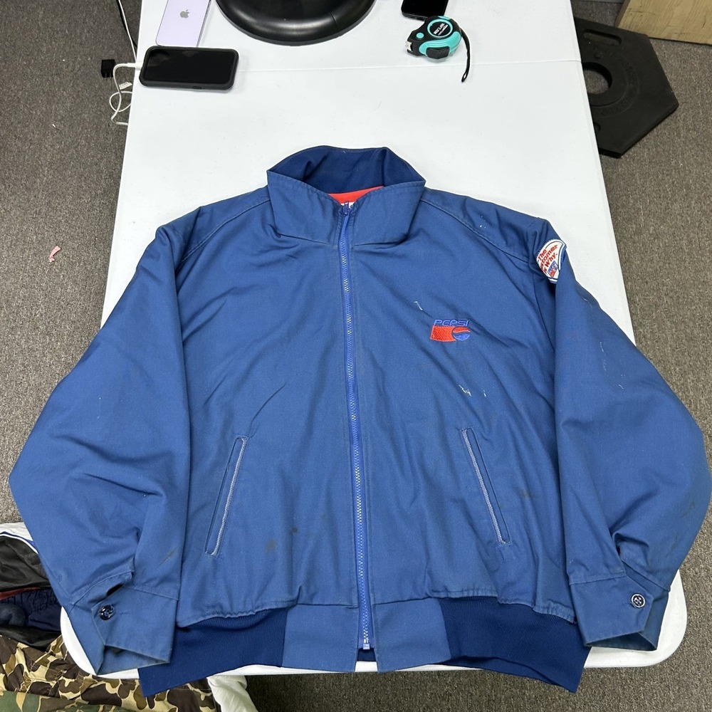 Riverside Pepsi Work Jacket Mens 54-M Blue Vintage Thinsulate Masterliner Bomber